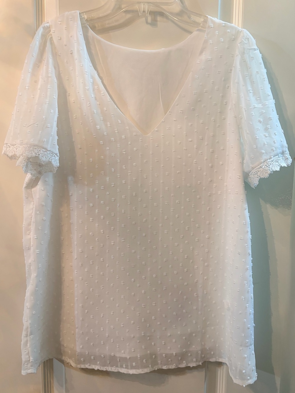 Classic White Swiss Dot V-Neck Blouse